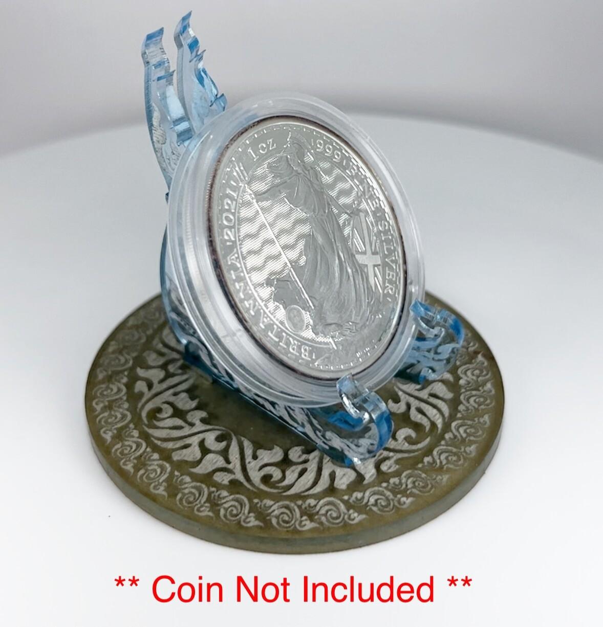Clear Blue Tiger 1oz Silver or Gold Coins / Amulet / Medal Display Stand