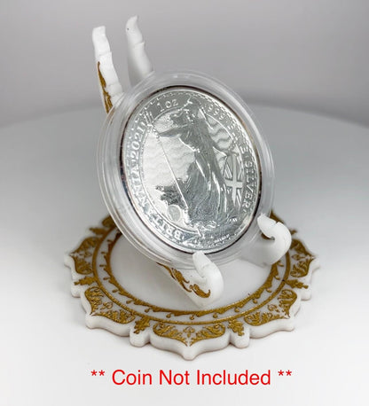 Gold & White 1oz Silver or Gold Coins / Amulet / Medal Display Stand