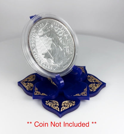 Gold & Blue Thai 1oz Silver or Gold Coins / Amulet / Medal Display Stand