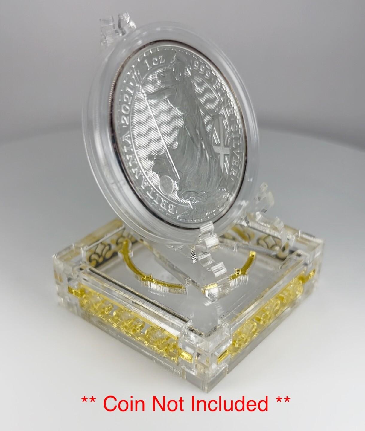 Clear & Gold 1oz Silver or Gold Coins / Amulet / Medal Display Stand