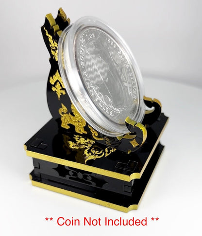 Black & Gold Dragon 1oz Silver or Gold Coins / Amulet / Medal Display Stand