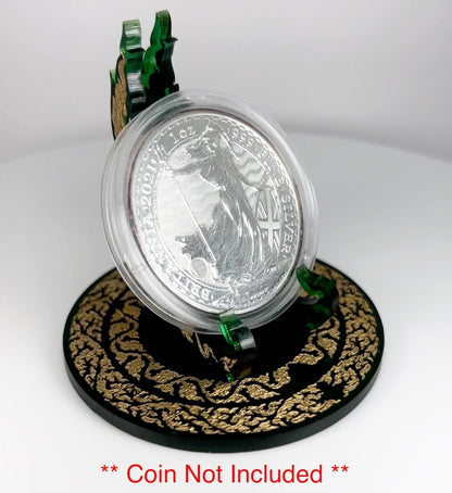 Green & Gold Dragon 1oz Silver or Gold Coins / Amulet / Medal Display Stand