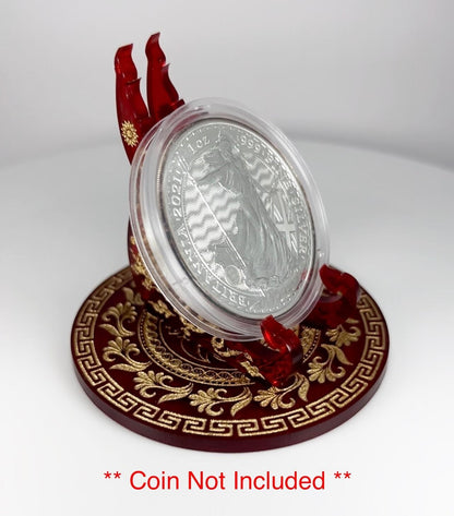 Red & Gold Yin & Yang 1oz Silver or Gold Coins / Amulet / Medal Display Stand