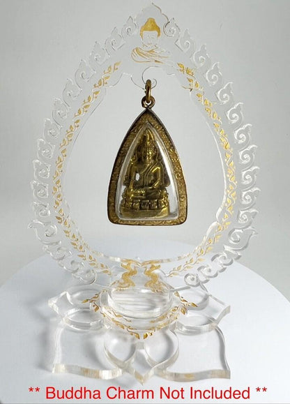 Clear & Gold Thai Buddha Themed Hanging Charm / Amulet / Medal Display Stand