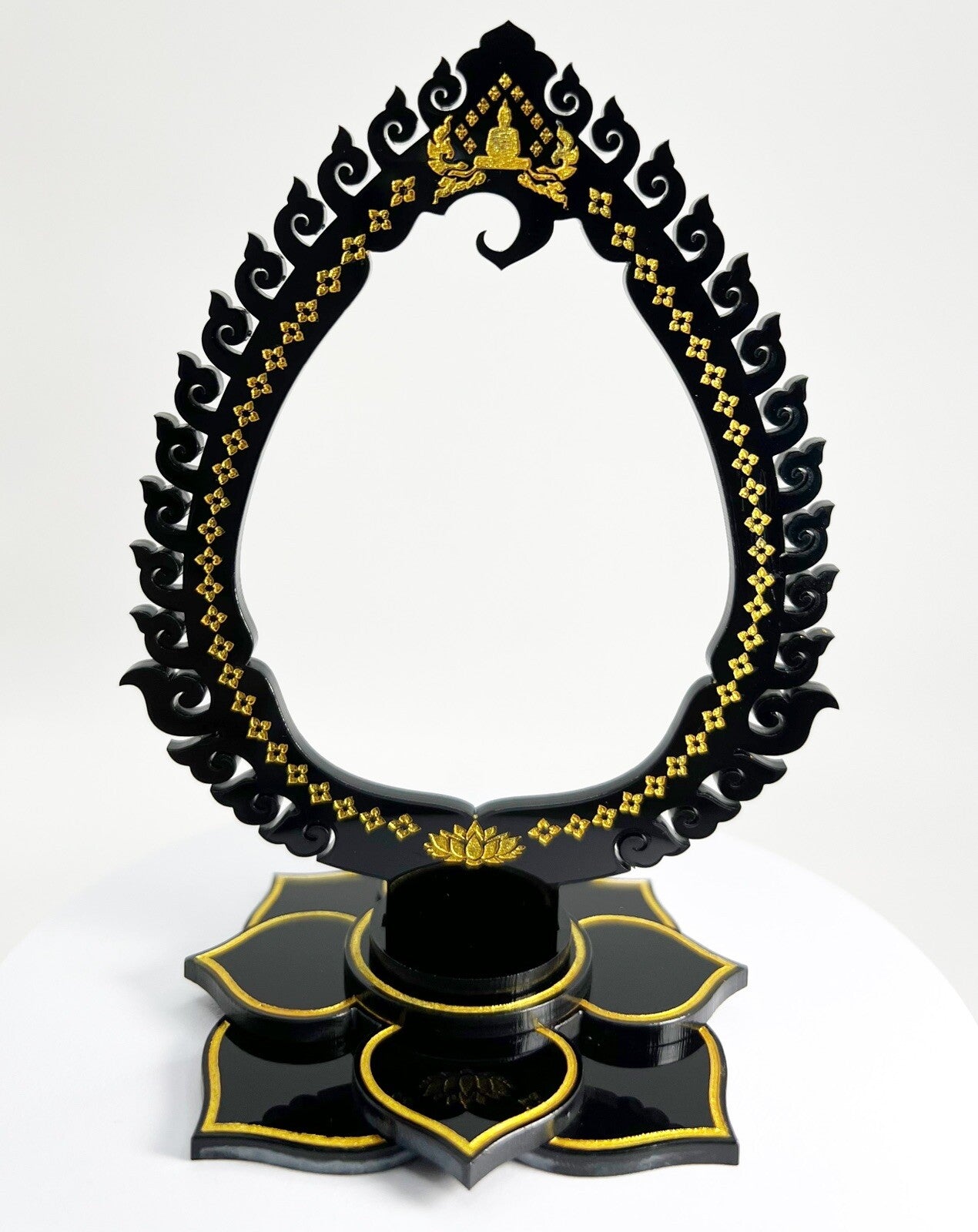 Black & Gold Thai Buddha Themed Hanging Charm / Amulet / Medal Display Stand