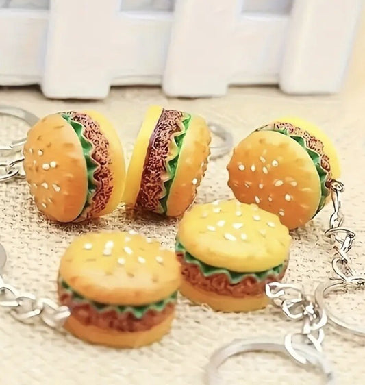 1 x Burger Shaped Keyring Premium Keychain Gift UK