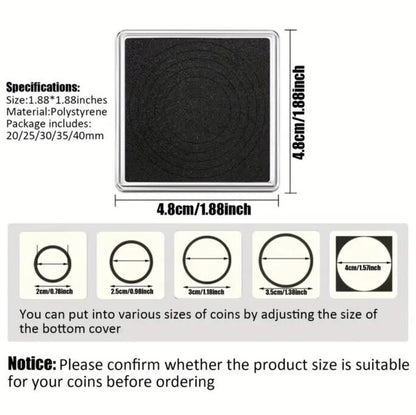 1 x Square Coin Protective Capsule Black Adjustable Foam Insert Rings 20mm-40mm