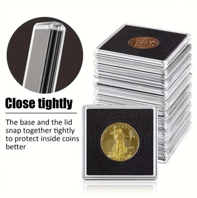 1 x Square Coin Protective Capsule Black Adjustable Foam Insert Rings 20mm-40mm