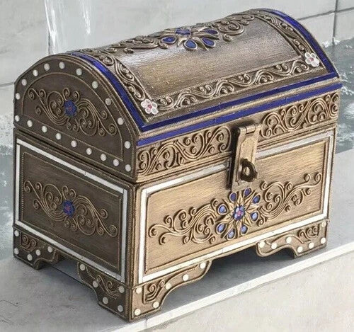 Handmade Thai Antique Vintage Wooden Jewellery Box Coin Treasure Chest Storage