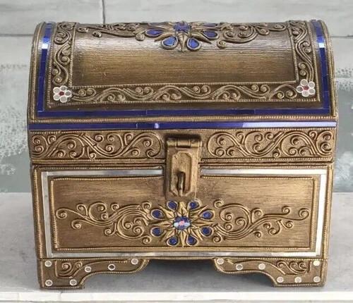 Handmade Thai Antique Vintage Wooden Jewellery Box Coin Treasure Chest Storage
