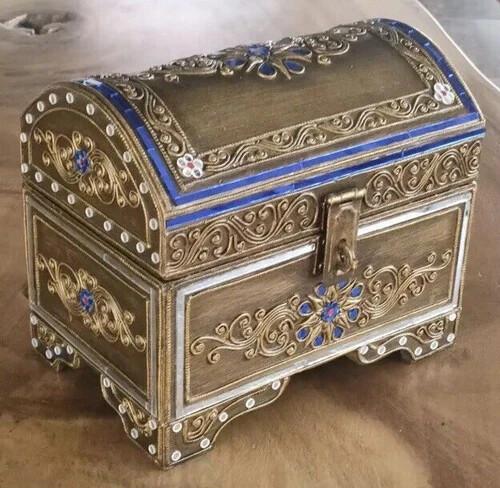 Handmade Thai Antique Vintage Wooden Jewellery Box Coin Treasure Chest Storage