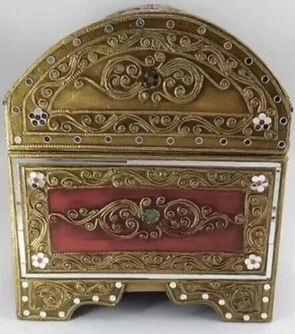 Handmade Thai Antique Vintage Wooden Jewellery Box Coin Treasure Chest Storage
