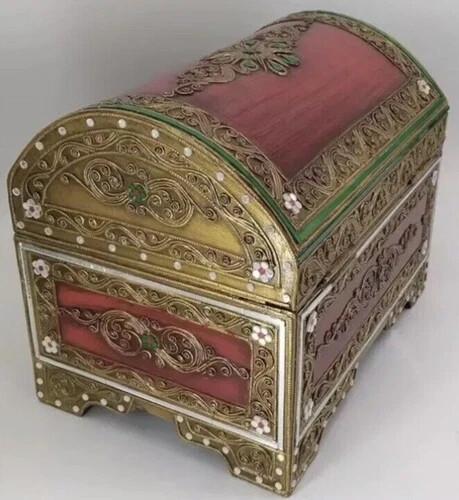 Handmade Thai Antique Vintage Wooden Jewellery Box Coin Treasure Chest Storage