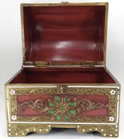 Handmade Thai Antique Vintage Wooden Jewellery Box Coin Treasure Chest Storage