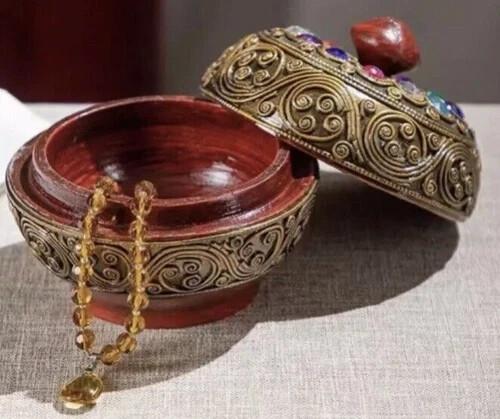 Handmade Thailand Antique Vintage Wooden Jewellery Box Necklace Coin Storage