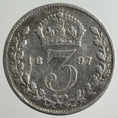 1897 Victoria Threepence Silver Coin | Fine Collectable Grade