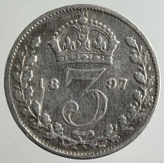 1897 Victoria Threepence Silver Coin | Fine Collectable Grade