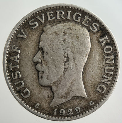1929 Sweden 1 Krona Silver Coin | Fine Collectable Grade