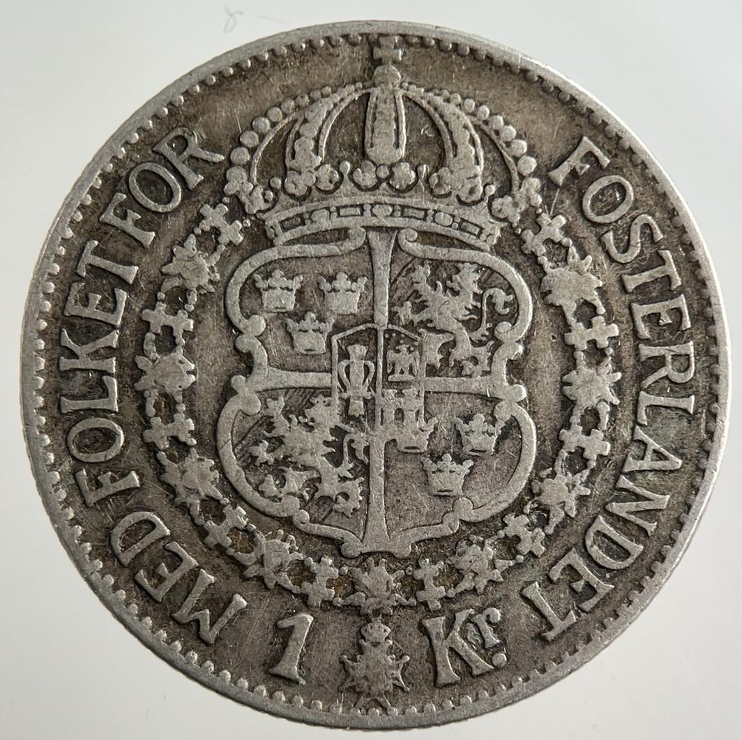 1929 Sweden 1 Krona Silver Coin | Fine Collectable Grade