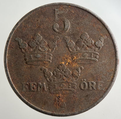1943 Sweden 5 Ore Coin | Fine Collectable Grade
