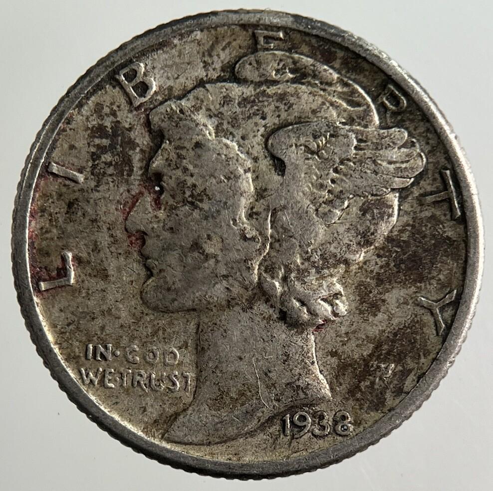 1938 US USA Mercury Dime Silver Coin | Fine Collectable Grade
