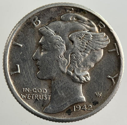 1942-D US USA Mercury Dime Silver Coin | Very High Grade