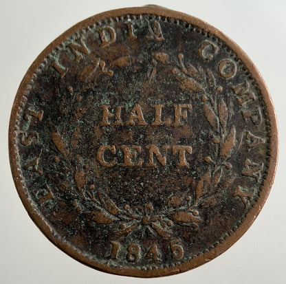 1845 India 1/2 Half Cent Coin | Collectable Grade