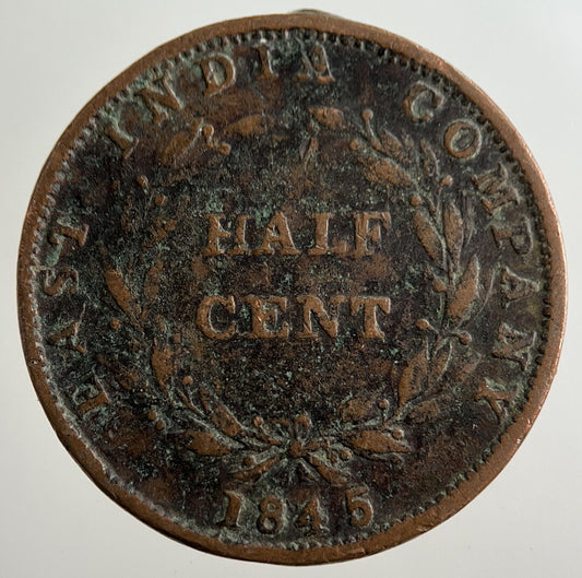 1845 India 1/2 Half Cent Coin | Collectable Grade