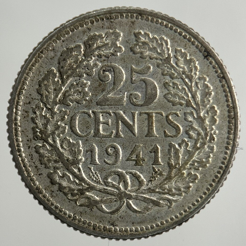 1941 Netherlands 25 Cents Silver Coin | Fine Collectable Grade