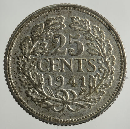 1941 Netherlands 25 Cents Silver Coin | Fine Collectable Grade
