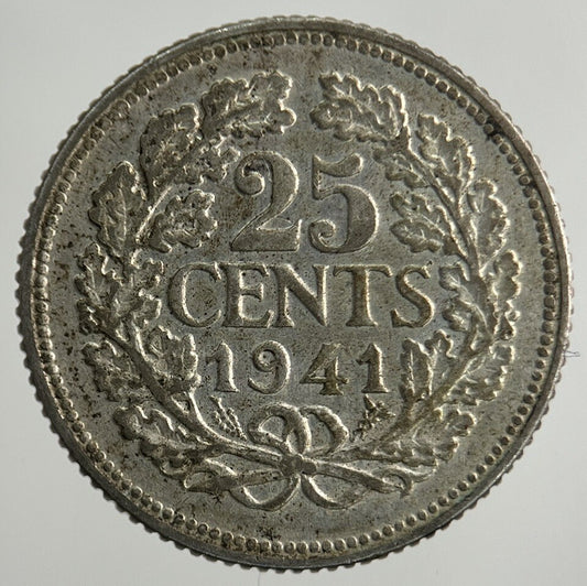 1941 Netherlands 25 Cents Silver Coin | Fine Collectable Grade