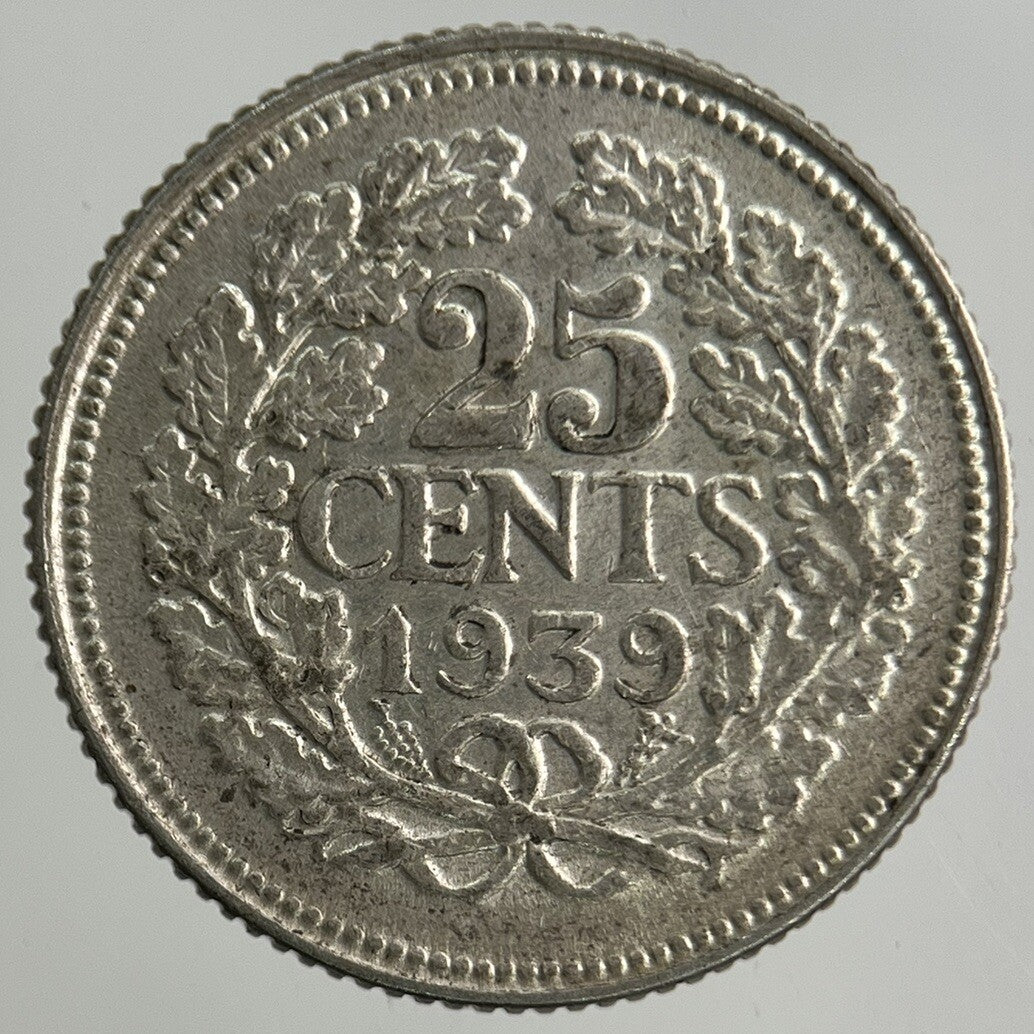 1939 Netherlands 25 Cents Silver Coin | Fine Collectable Grade