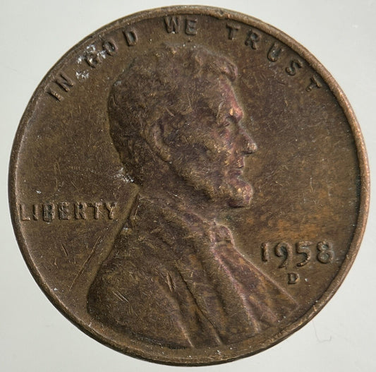 1958-D US USA Lincoln One Cent Coin | Fine Collectable Grade