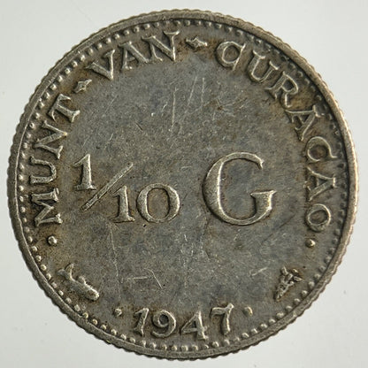 1947 Netherlands 1/10 Gulden Silver Coin | Fine Collectable Grade