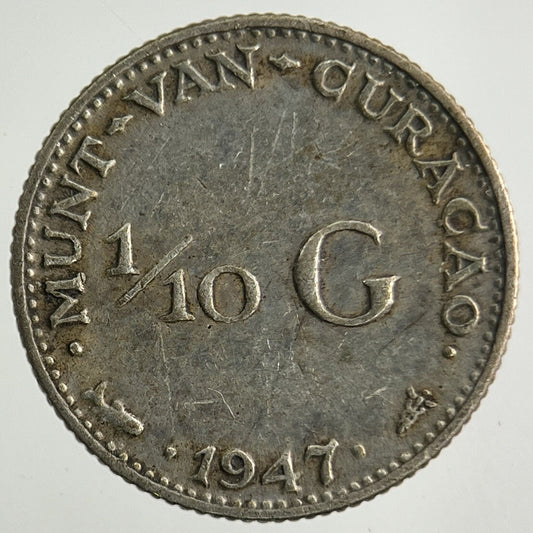 1947 Netherlands 1/10 Gulden Silver Coin | Fine Collectable Grade