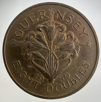 1959 Guernsey 8 Doubles Coin | Fine Collectable Grade