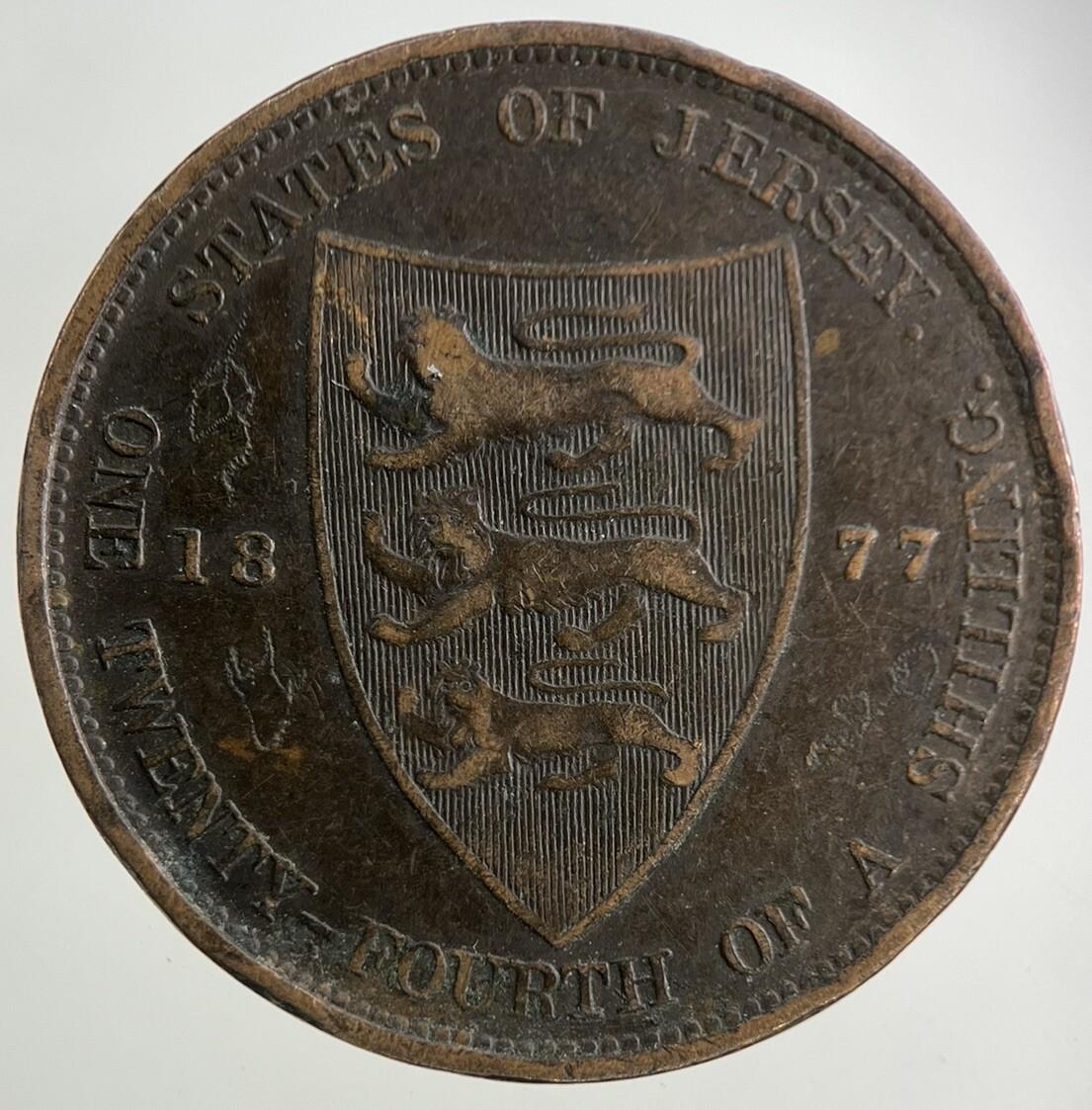 1877 Jersey 1/24 One Twenty-Fourth Of A Shilling Coin | Fine Collectable Grade