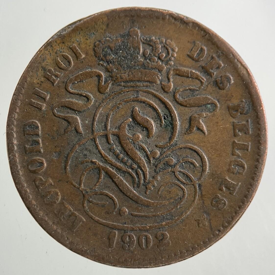 1902 Belgium 2 Centimes Coin | Fine Collectable Grade