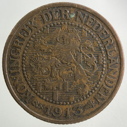 1913 Netherlands 2 1/2 Cents Coin | Fine Collectable Grade