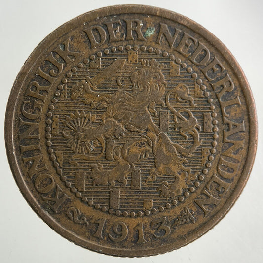 1913 Netherlands 2 1/2 Cents Coin | Fine Collectable Grade
