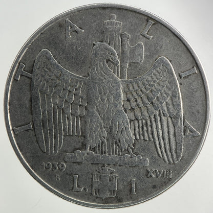 1939 Italy 1 Lira Coin | Fine Collectable Grade