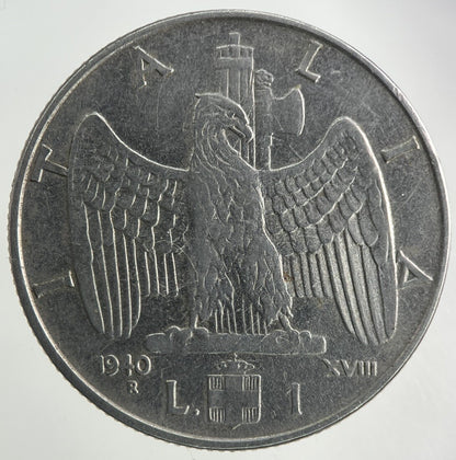 1940 Italy 1 Lira Coin | Fine Collectable Grade