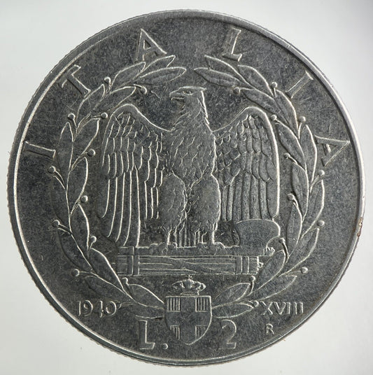 1940 Italy 2 Lira Coin | Fine Collectable Grade