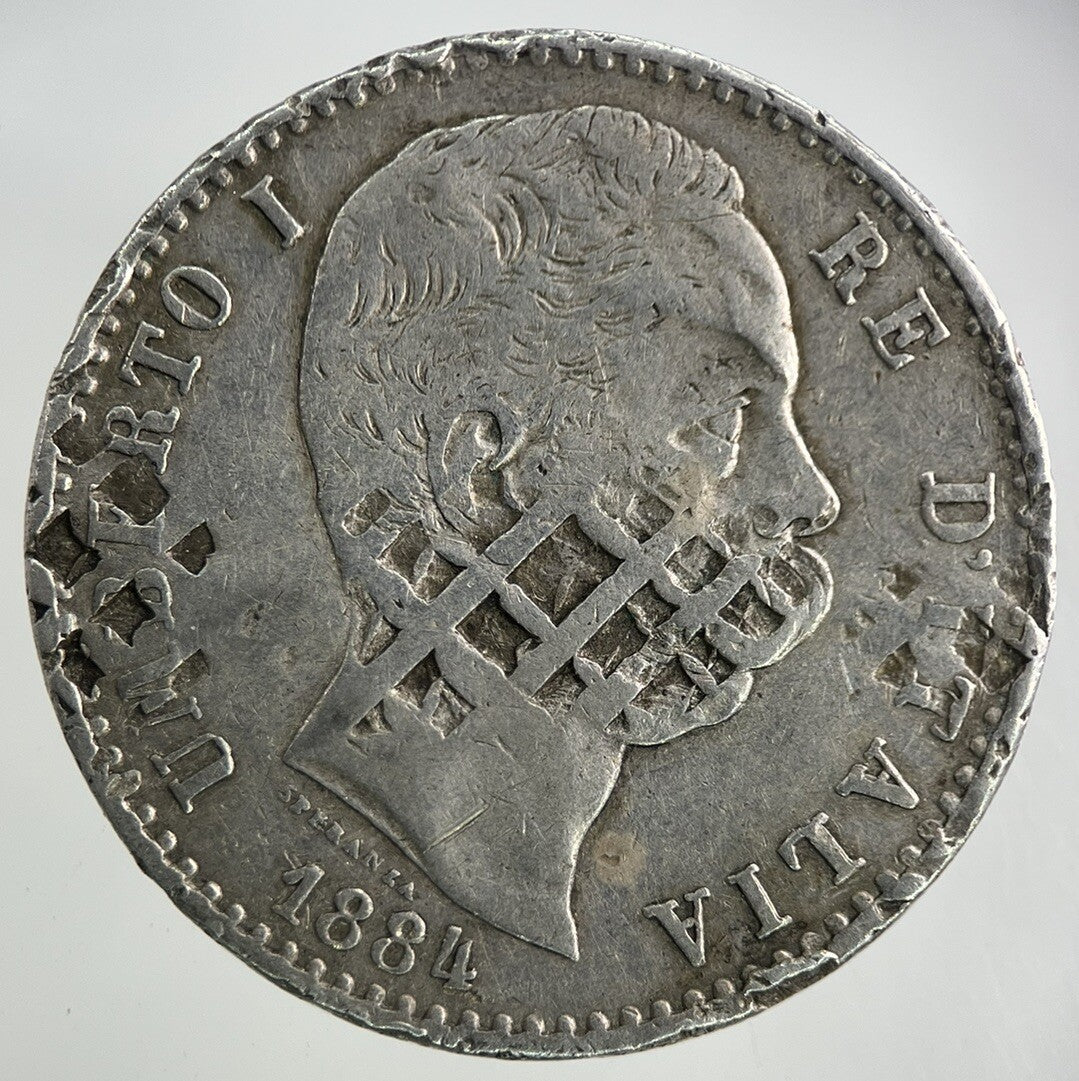 1884 Italy 2 Lira Silver Coin | Collectable Grade