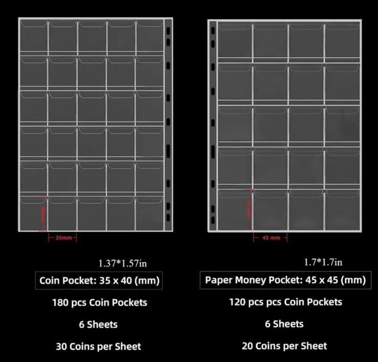 Coin & Banknote Collection Book Holder Album Fireproof & Waterproof - 300 Slots