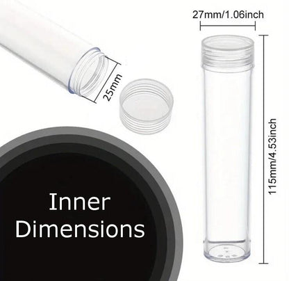 2 x 25mm Coin Storage Tube - Transparent With Screw Lid - Other Sizes Available