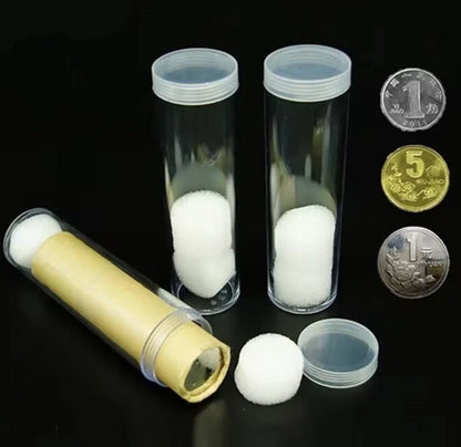 2 x 25mm Coin Storage Tube - Transparent With Screw Lid - Other Sizes Available