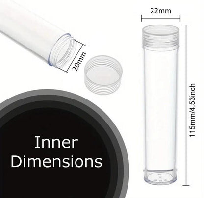 2 x 20mm Coin Storage Tube - Transparent With Screw Lid - Other Sizes Available