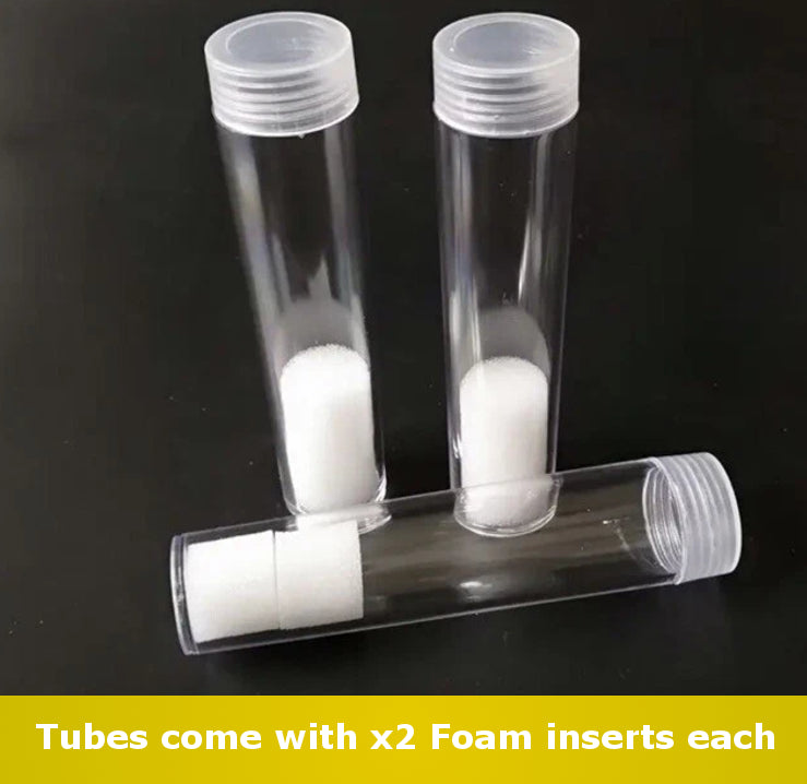 2 x 20mm Coin Storage Tube - Transparent With Screw Lid - Other Sizes Available