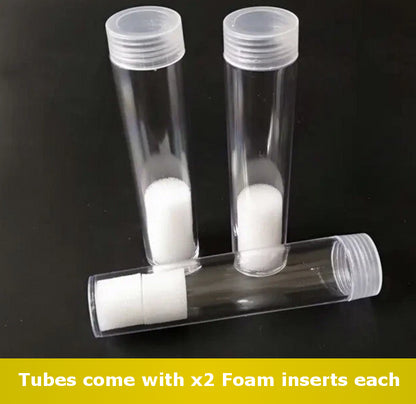 2 x 20mm Coin Storage Tube - Transparent With Screw Lid - Other Sizes Available